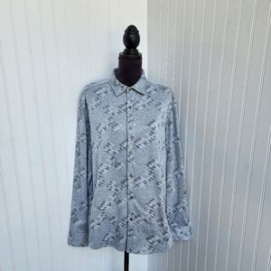 Alfani Men's Button Up Shirt Flannel Men's Gray Geo Print Soft Knit Stretch Sz L